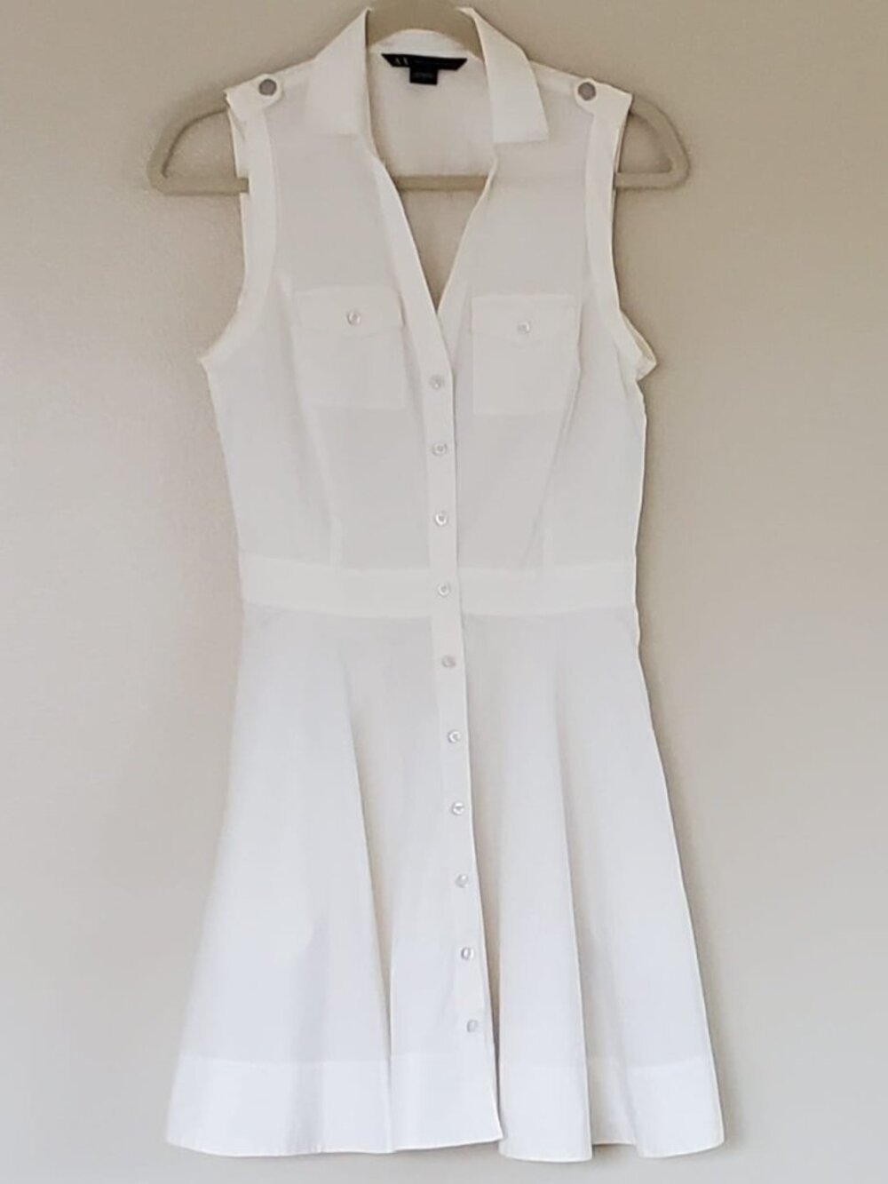 Armani Exchange White Cotton Fit & Flare Shirt Dress, 6 - Picture 10 of 14